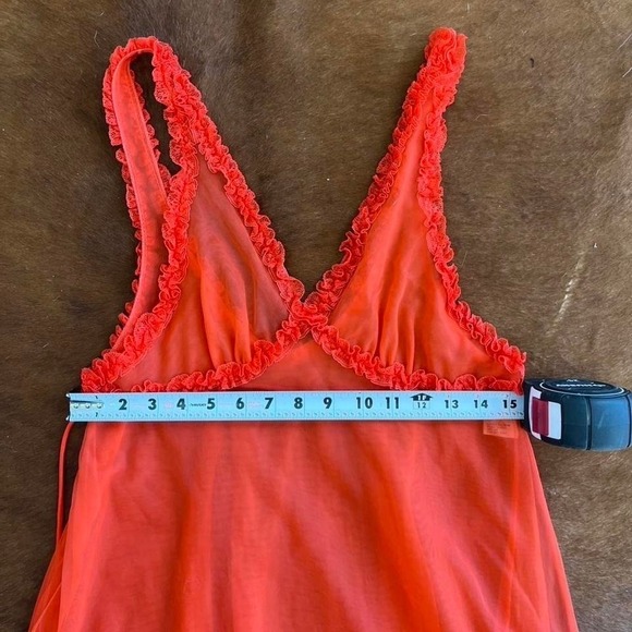 Val Mode Vintage Sheer Ruffle Maxi Dress Size Small Red Nylon - Picture 6 of 7